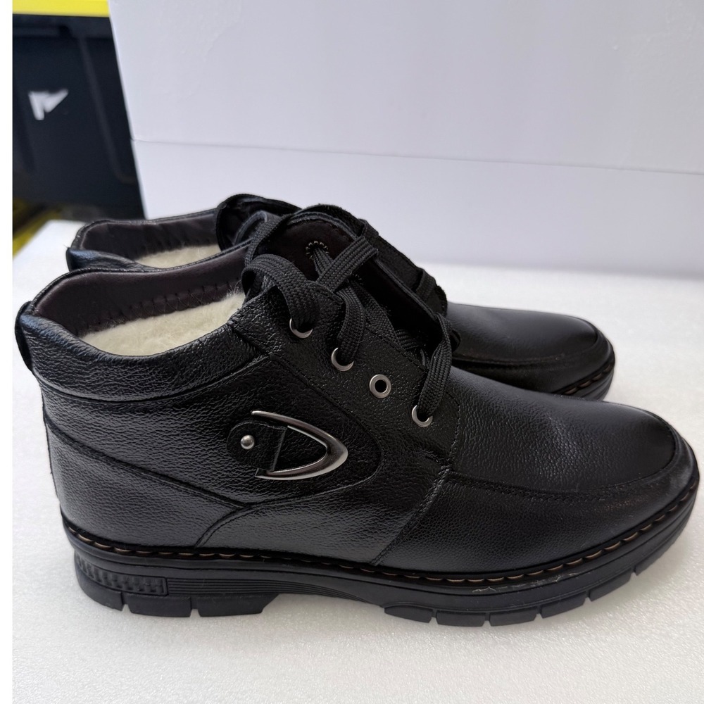 Mens Black Faux Leather Winter Lined Lace Up Ankle Boots Size 11 Fashion - Picture 12 of 15